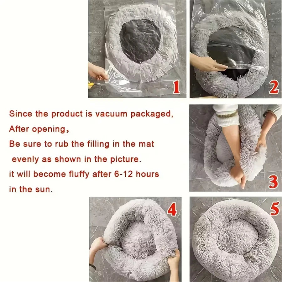 Plush Donut Pet Bed - Warm Round Sleeping Bed for Dogs & Cats