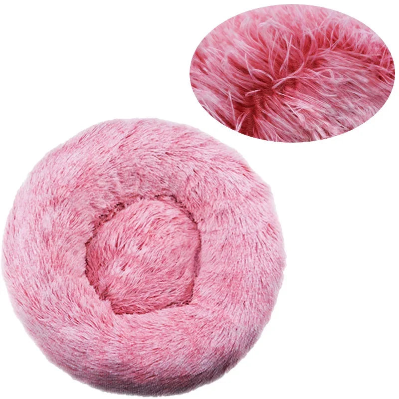 Round Plush Pet Bed - Soft Sleeping Den for Cats & Dogs, 6 Sizes