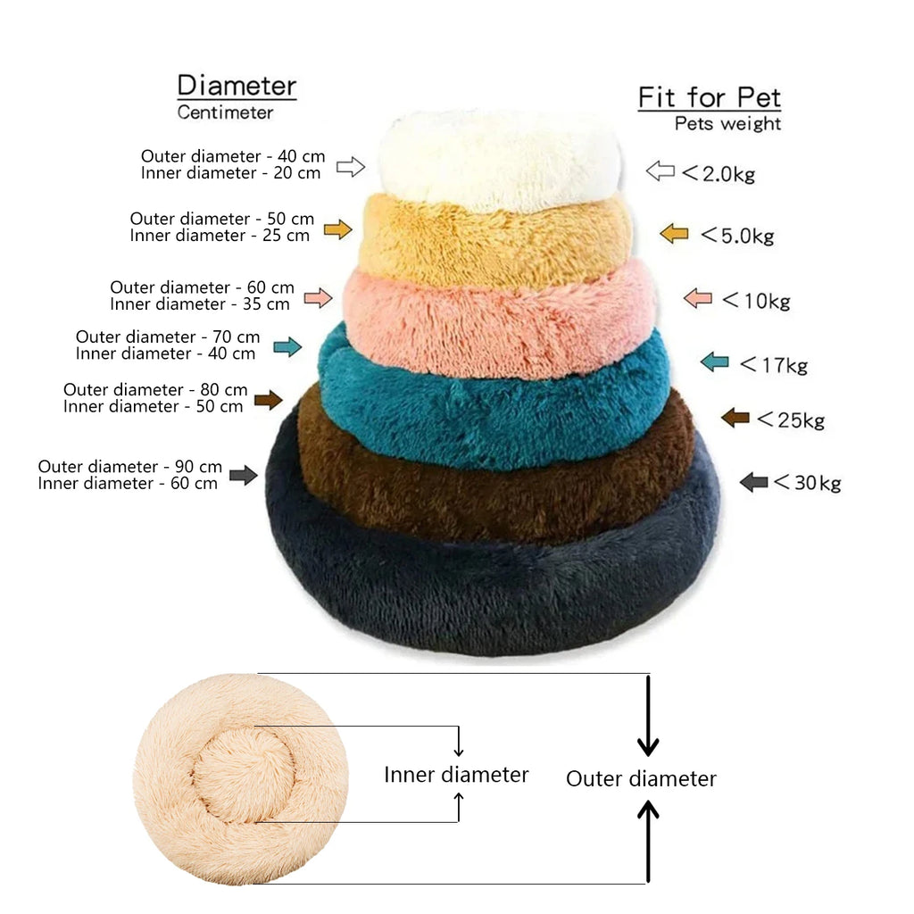 Round Plush Pet Bed - Soft Sleeping Den for Cats & Dogs, 6 Sizes