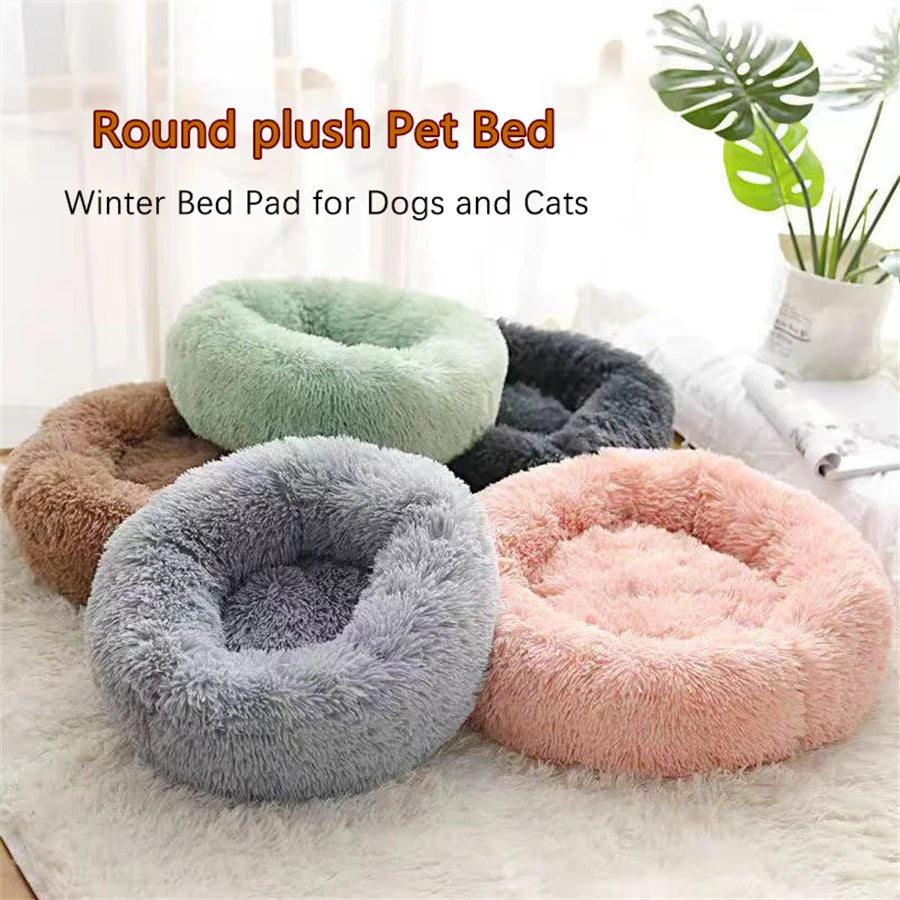 Plush Donut Pet Bed - Warm Round Sleeping Bed for Dogs & Cats