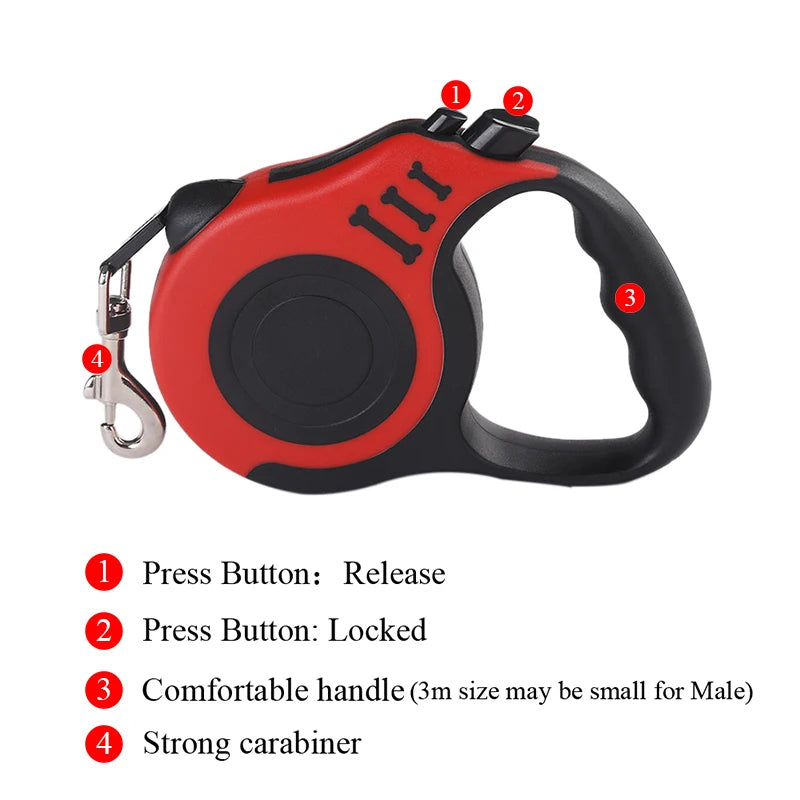 Automatic Retractable Dog Leash - Nylon Lead for Walking & Hiking