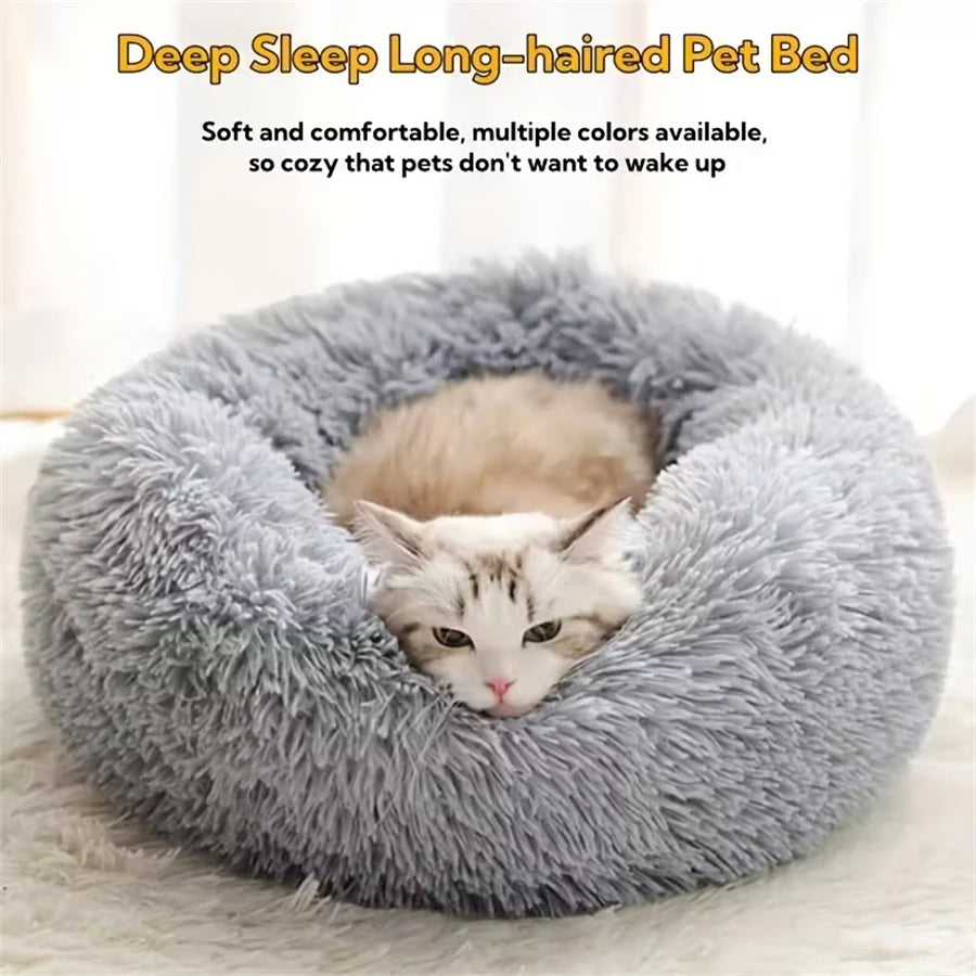 Plush Donut Pet Bed - Warm Round Sleeping Bed for Dogs & Cats