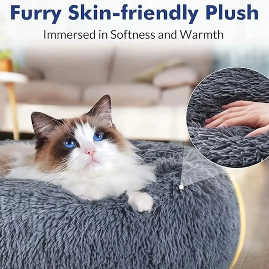 Round Plush Pet Bed - Soft Sleeping Den for Cats & Dogs, 6 Sizes