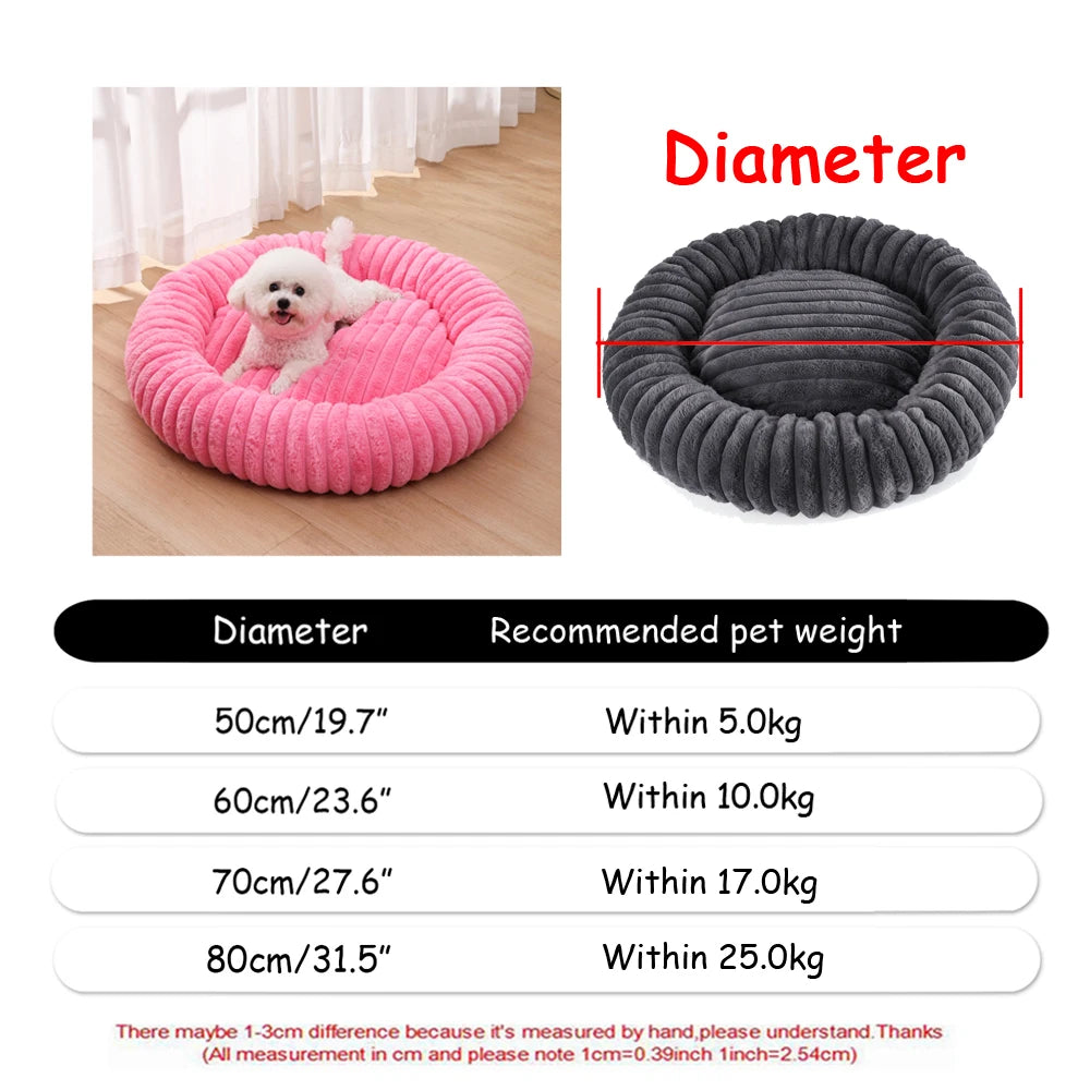 Round Plush Pet Bed - Soft Sleeping Den for Cats & Dogs, 6 Sizes