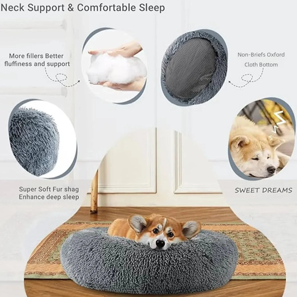 Round Plush Pet Bed - Soft Sleeping Den for Cats & Dogs, 6 Sizes