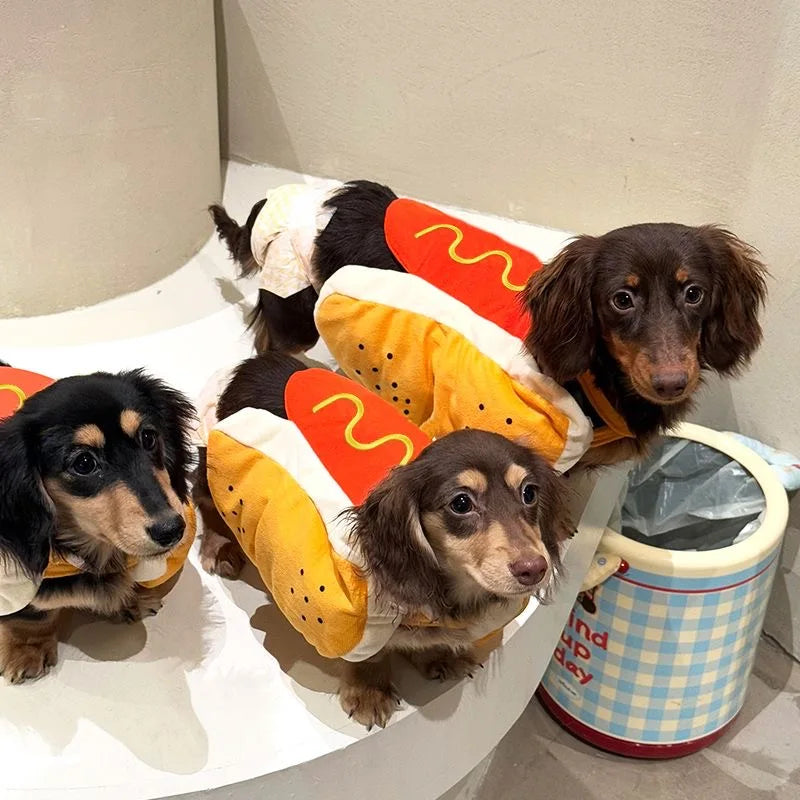 Funny Hot Dog Halloween Costume - Adjustable Pet Costume for Dogs & Cats