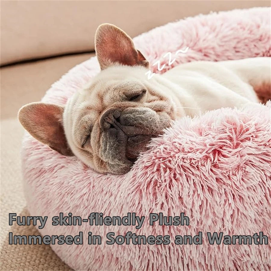 Plush Donut Pet Bed - Warm Round Sleeping Bed for Dogs & Cats