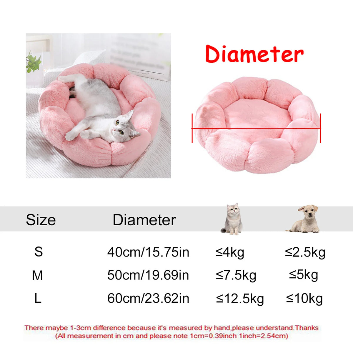 Round Plush Pet Bed - Soft Sleeping Den for Cats & Dogs, 6 Sizes