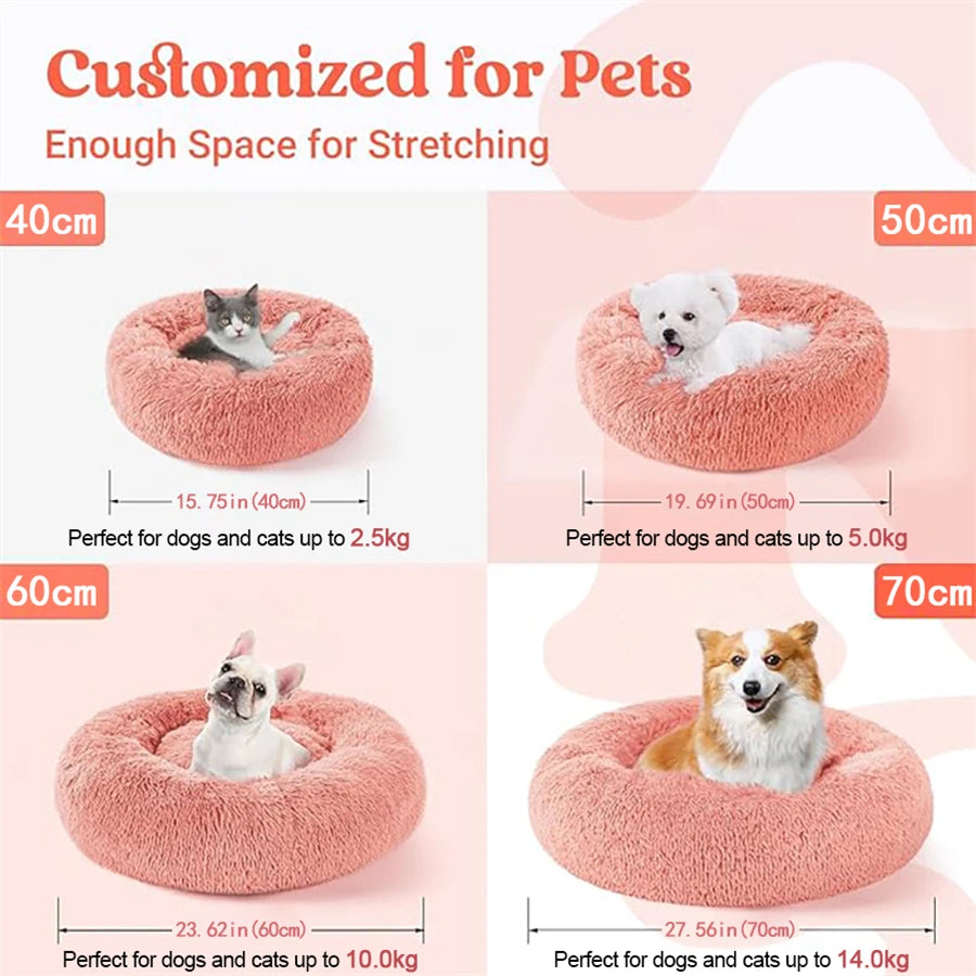 Plush Donut Pet Bed - Warm Round Sleeping Bed for Dogs & Cats