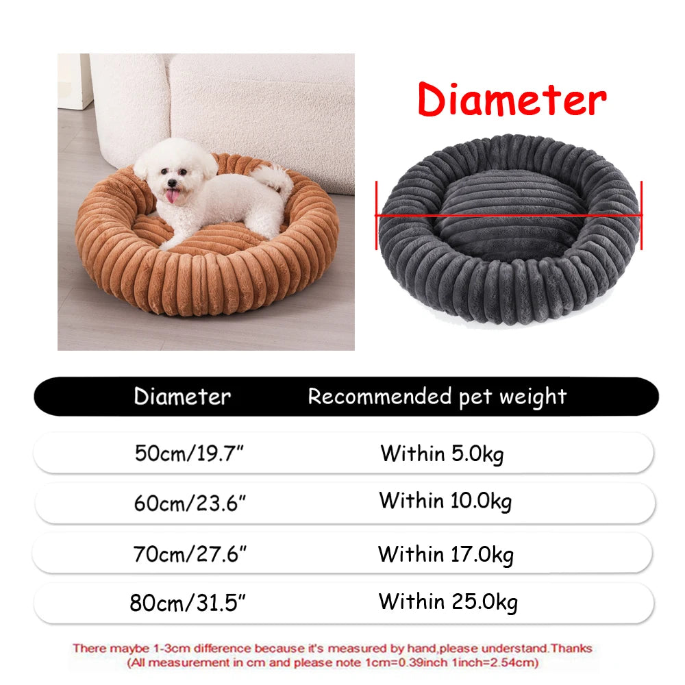 Round Plush Pet Bed - Soft Sleeping Den for Cats & Dogs, 6 Sizes