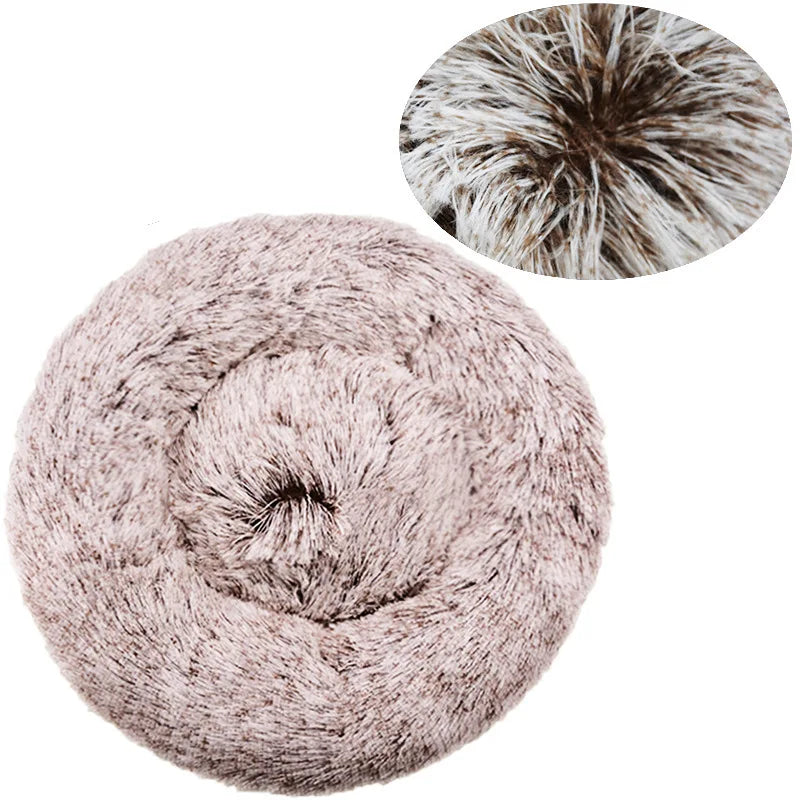 Round Plush Pet Bed - Soft Sleeping Den for Cats & Dogs, 6 Sizes