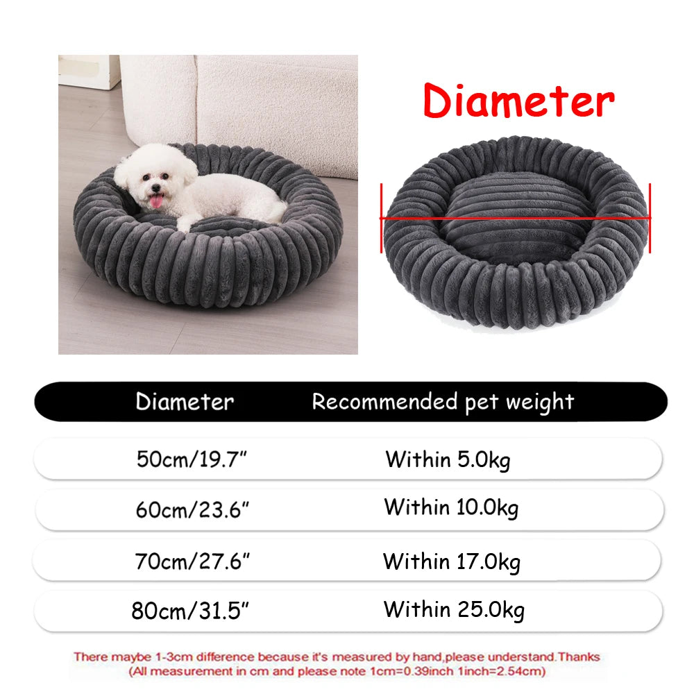 Round Plush Pet Bed - Soft Sleeping Den for Cats & Dogs, 6 Sizes