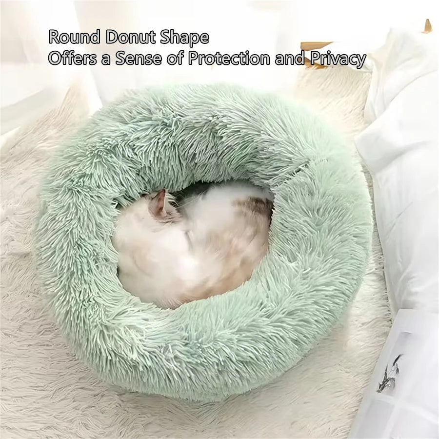 Plush Donut Pet Bed - Warm Round Sleeping Bed for Dogs & Cats