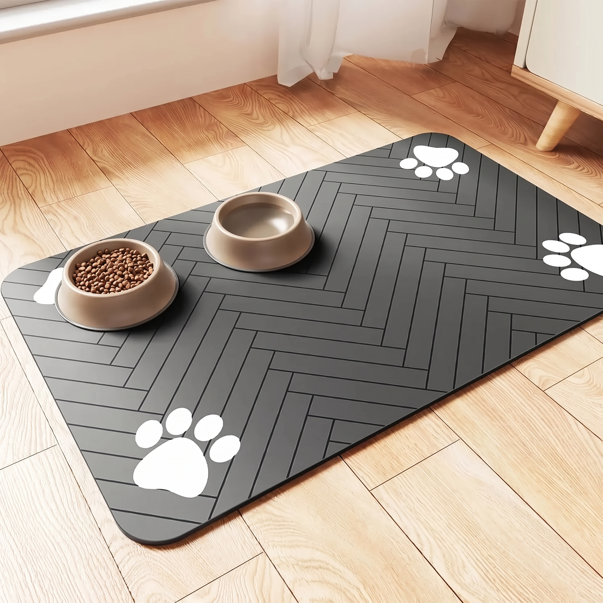 Waterproof feeding mat under pet bowls