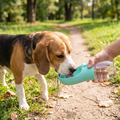 Dog drinking from portable travel water bottle